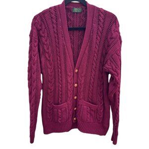 Robinsons Private Stock Vintage Burgundy Cable Knit Cardigan Sweater Womens M